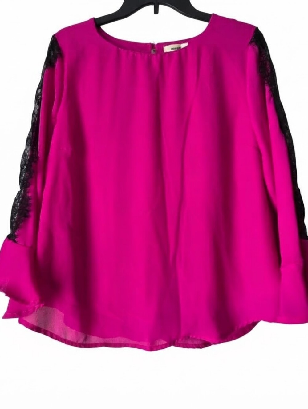 Meraki Pink Blouse With Sheer Black Lace Trim